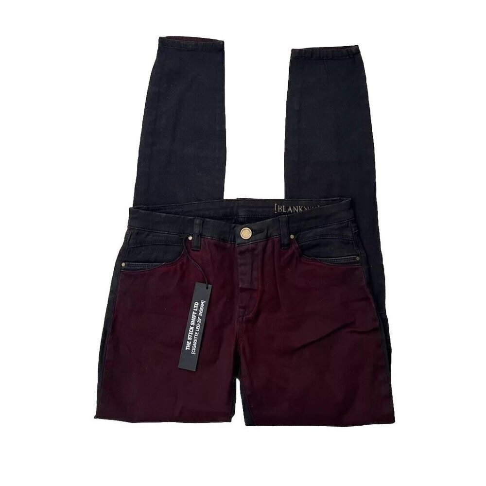 Blank NYC Women's Black Color Block Burgundy Denim Skinny Jeans Size 27